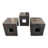 Set of three design candlesticks in brushed steel - Vintage Habitat - 1970s/1980s