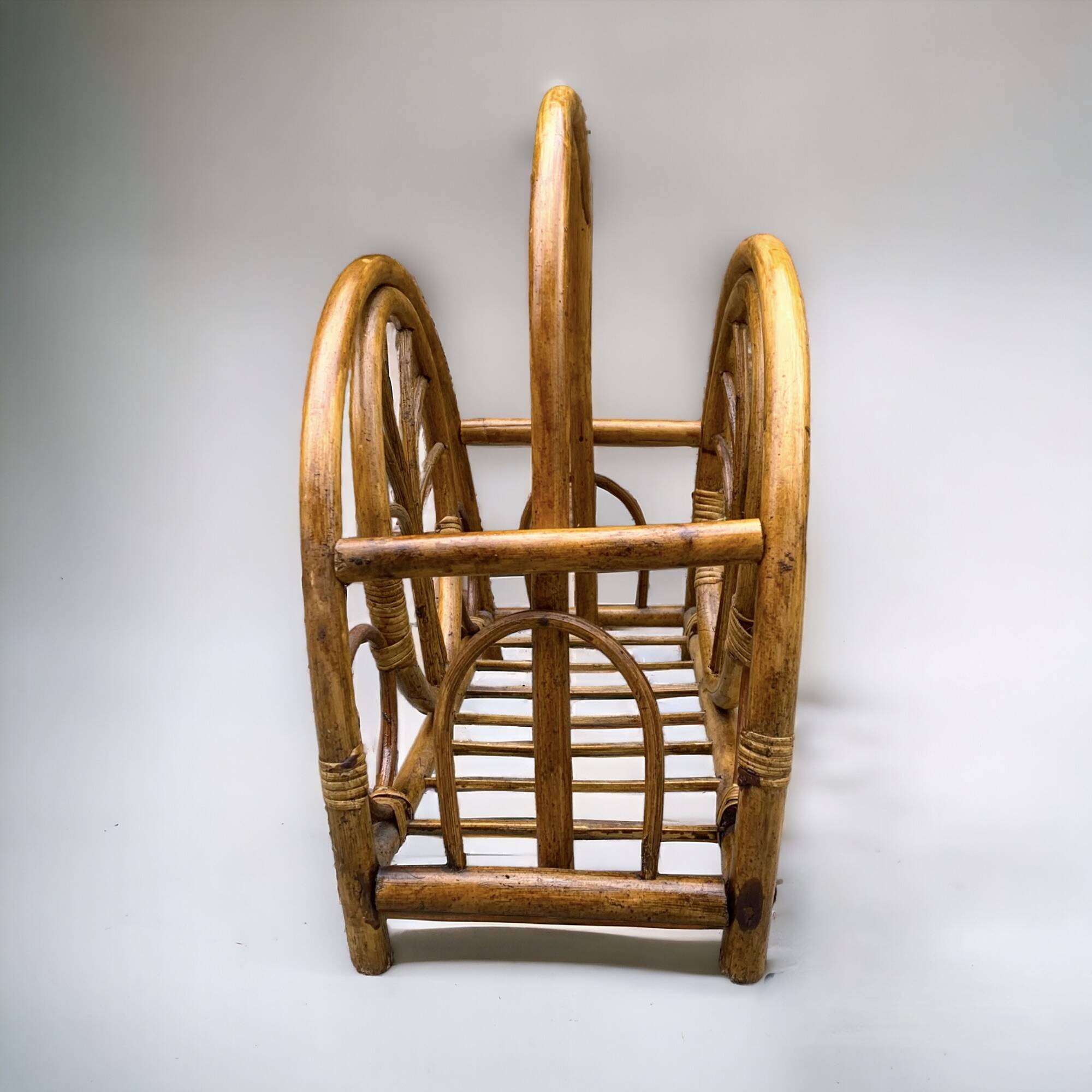 Vintage bamboo and wicker magazine rack