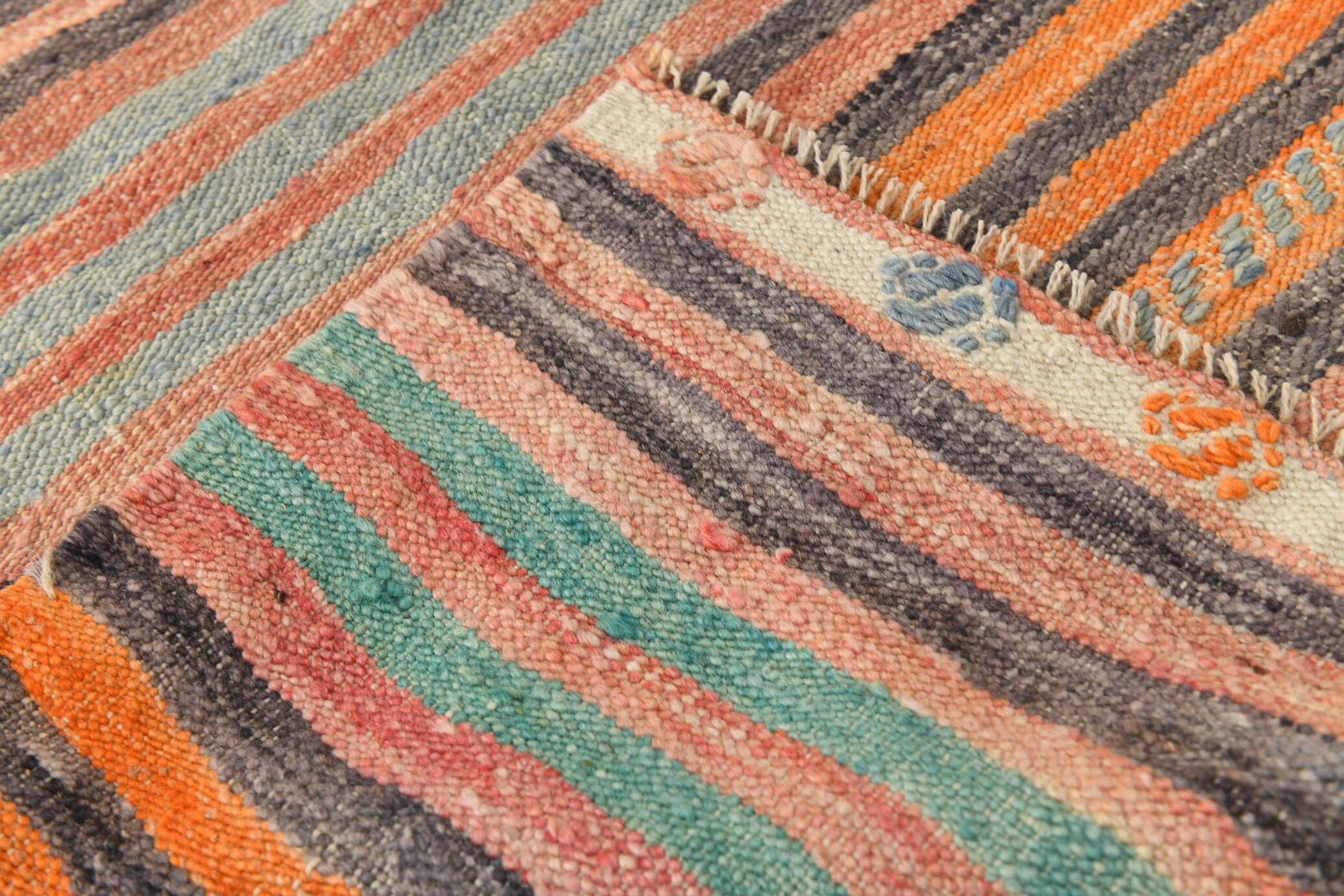 Pinstriped Pattern Vintage Kilim Rug, 201x227Cm