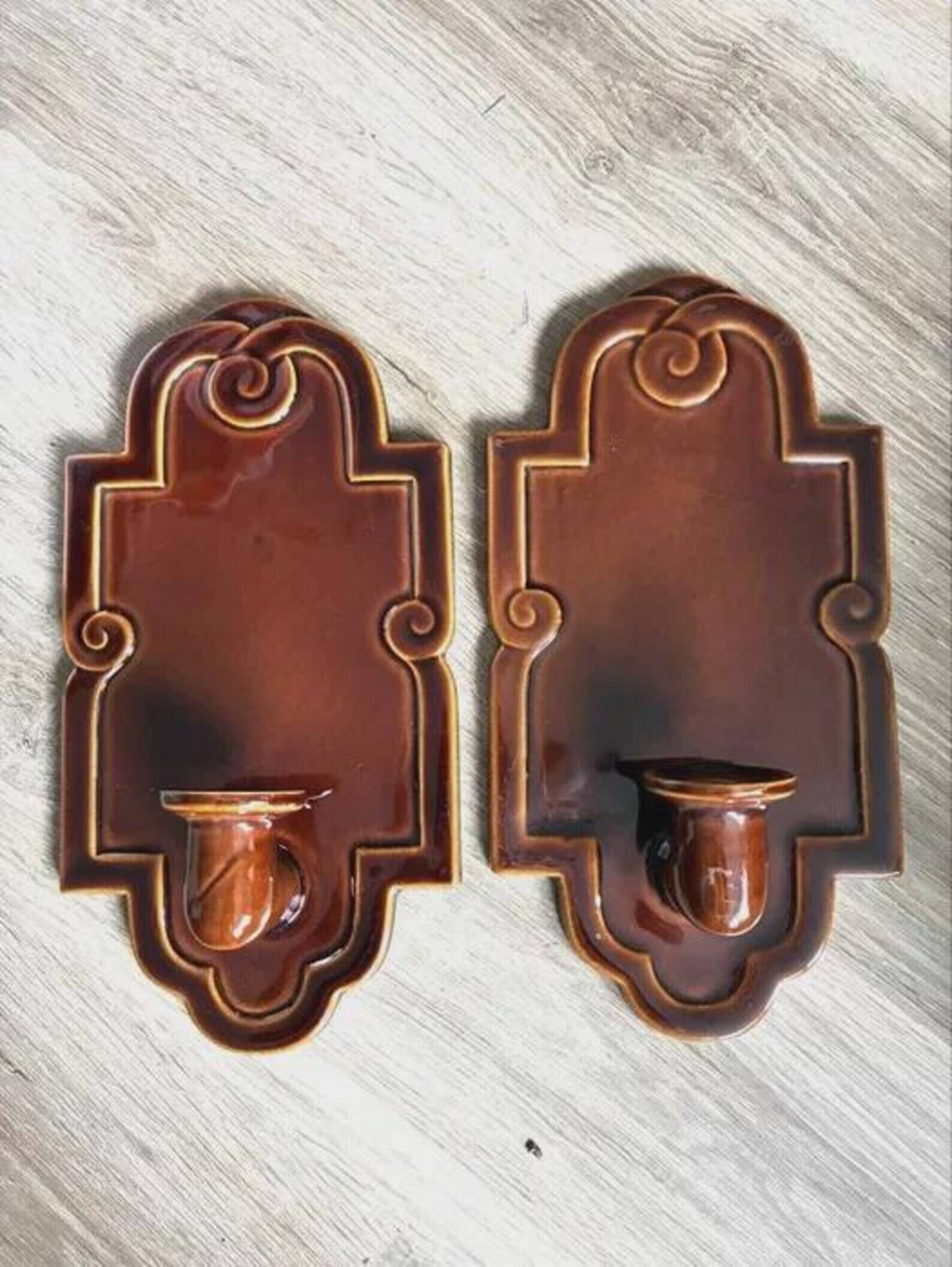 Vintage Margareta Hennix Ceramic Pair Wall Candle Sconces for Gustavsberg