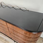 Vittorio Dassi Rosewood Credenza with Black Glass Top, Italian 1940