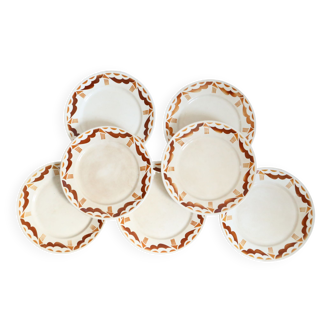 Set of 7 flat plates badonviller, nanteuil, vintage french, authentic, rare, countryside