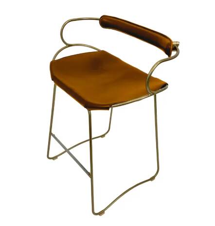 Pair of Hug bar stools in tobacco colour and brass metal.