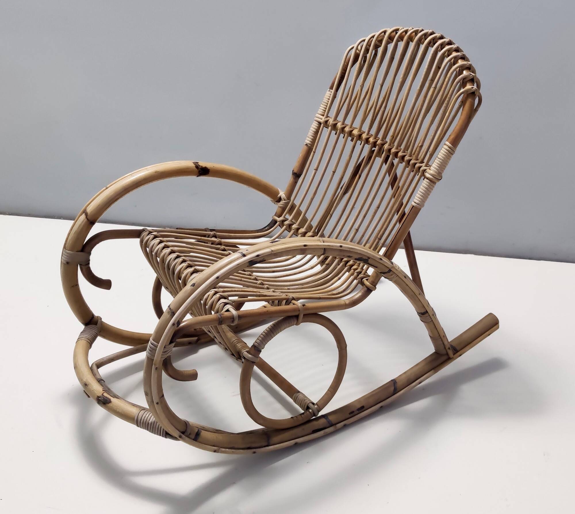 Pair of Postmodern Bamboo Children Rocking Chairs Ascribable to Vittorio Bonacina