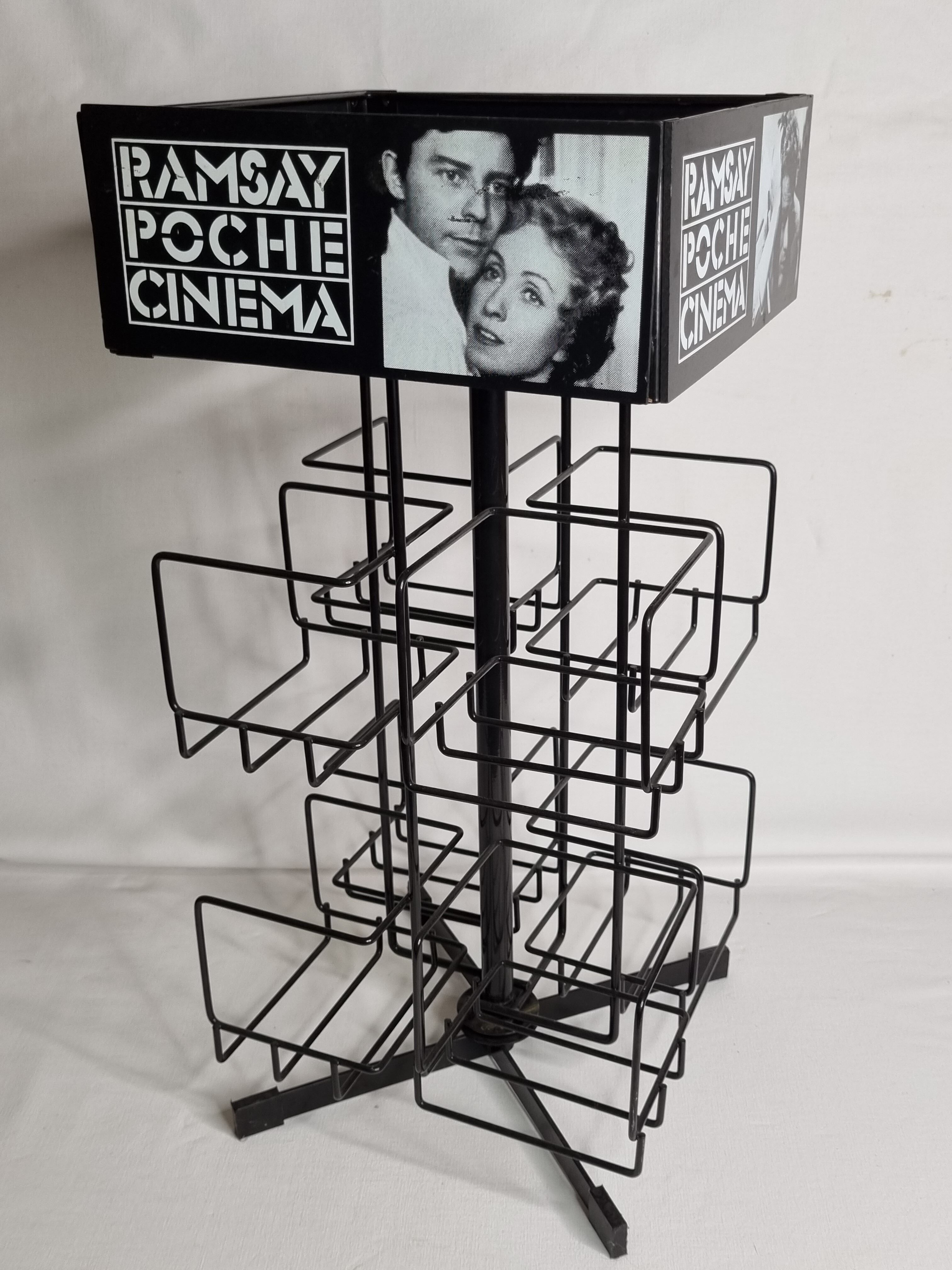 Vintage rotating bookcase for paperbacks in black lacquered metal, 58 cm