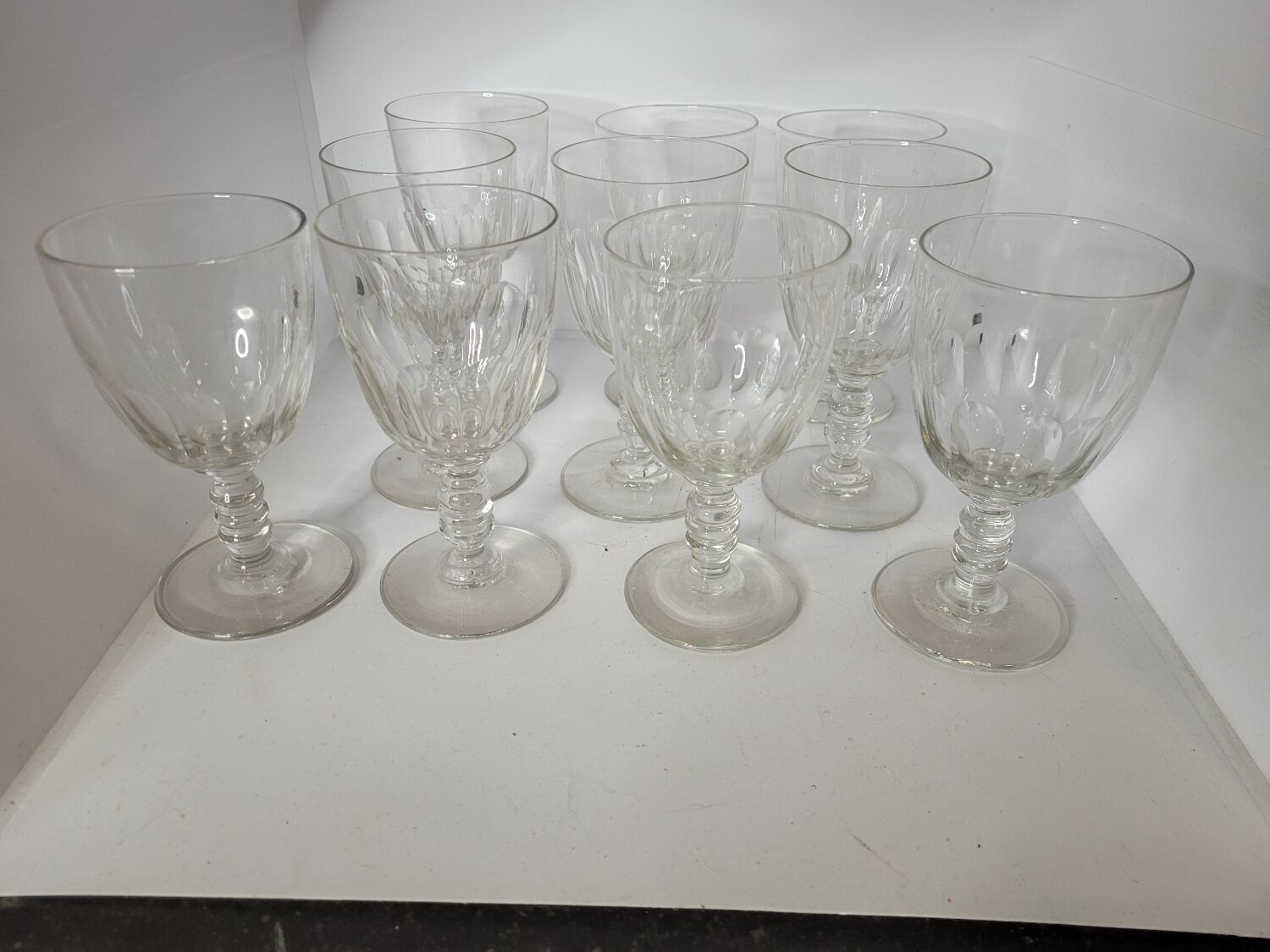 Set of 10 faceted wine or water glasses