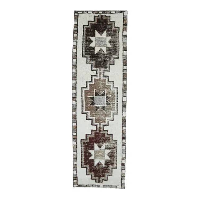 Tapis couloir en laine Oushak turc vintage des années 1970, 97x323.