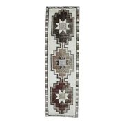 1970s Vintage Turkish Oushak Diamond Wool Runner 97x323