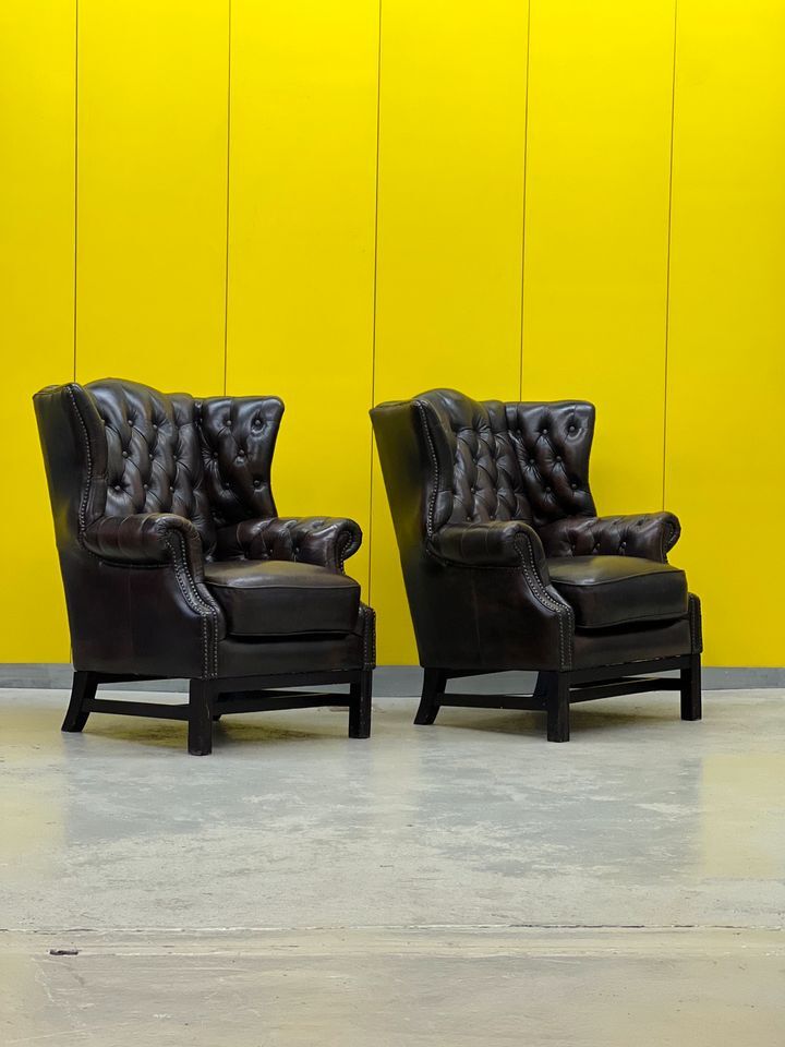 Vintage leather chesterfield wingback armchair (price is for one)