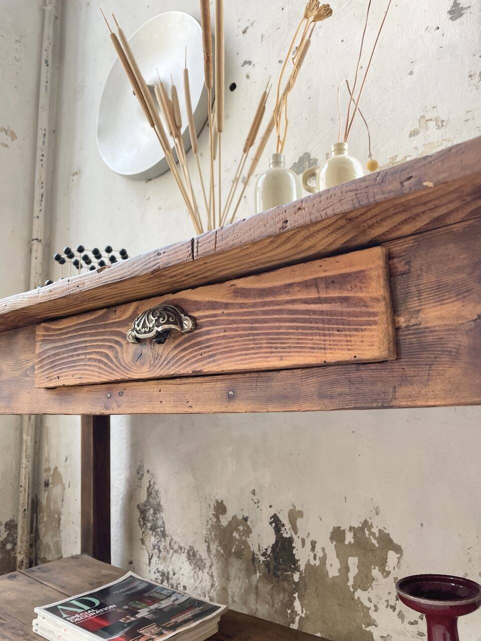 Drapery console table in pine