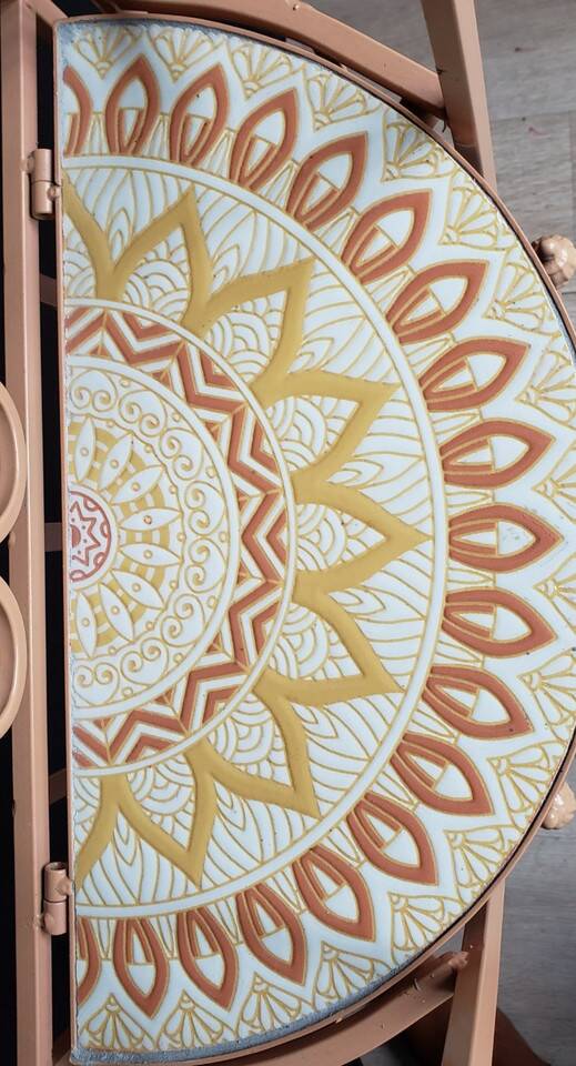 Wrought iron and ceramic half-moon shelf