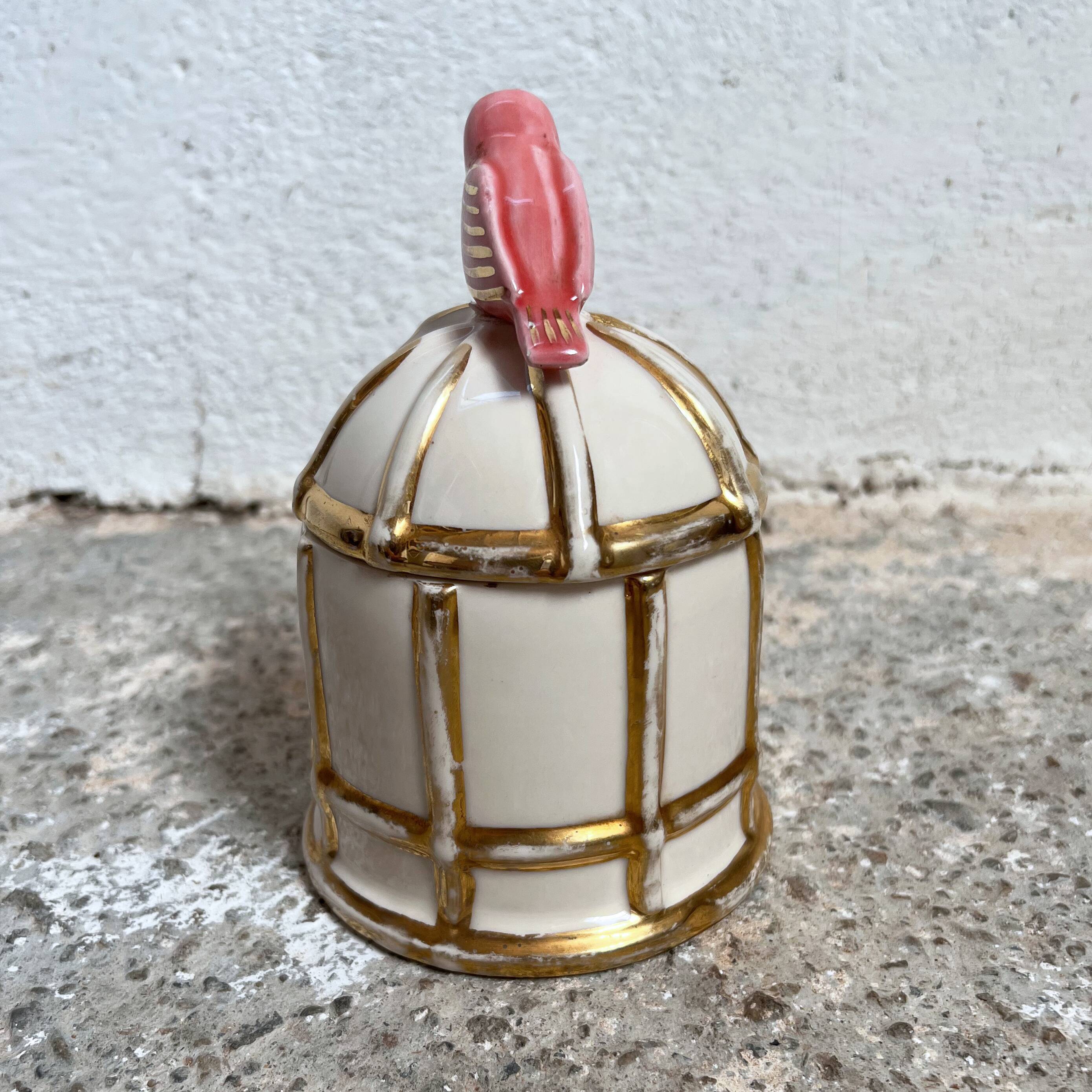 Candy cage ceramic bird