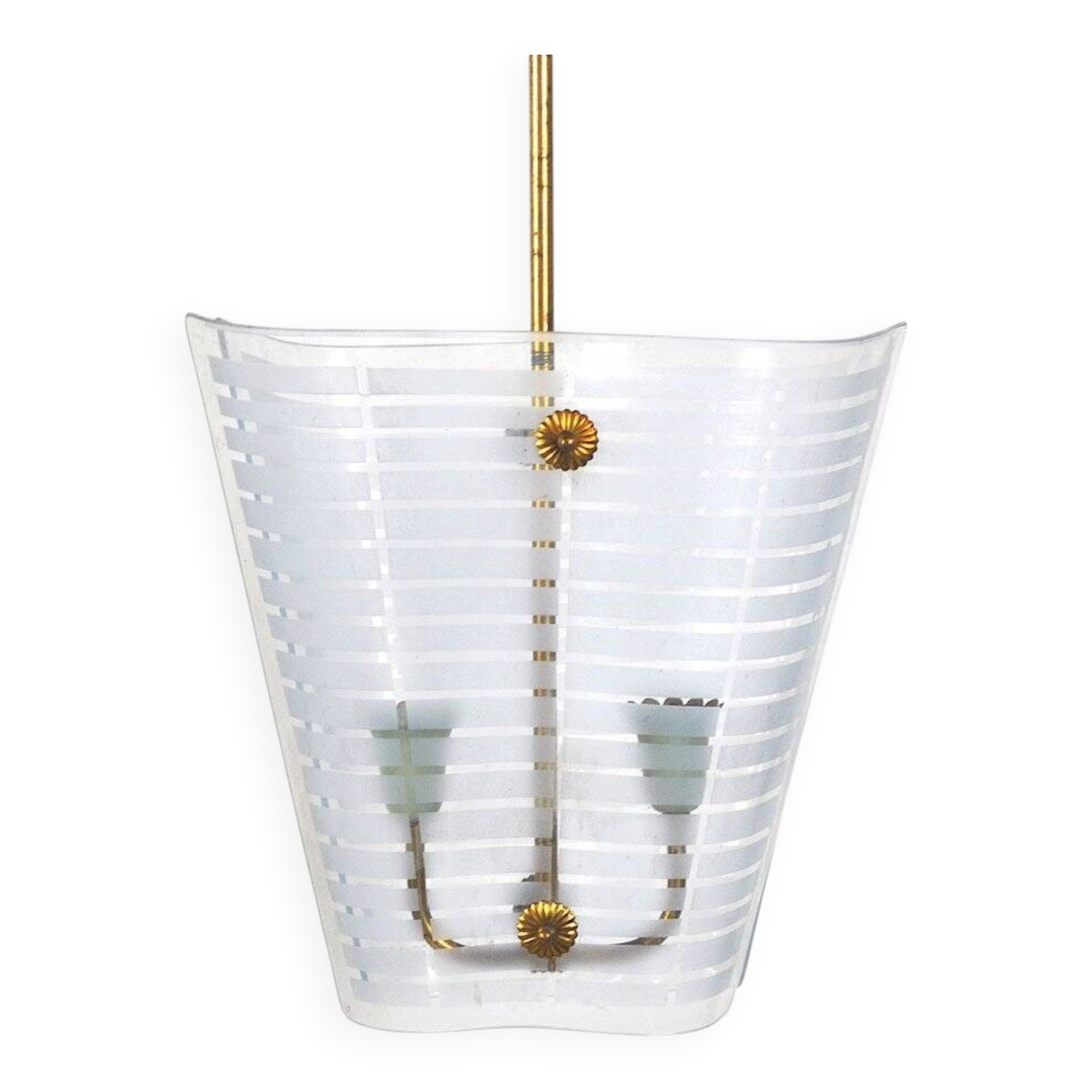 Opaline glass and brass lamp, 1950s