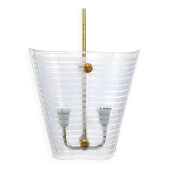 Opaline glass and brass lamp, 1950s