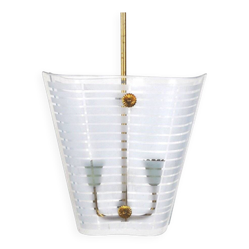 Opaline glass and brass lamp, 1950s