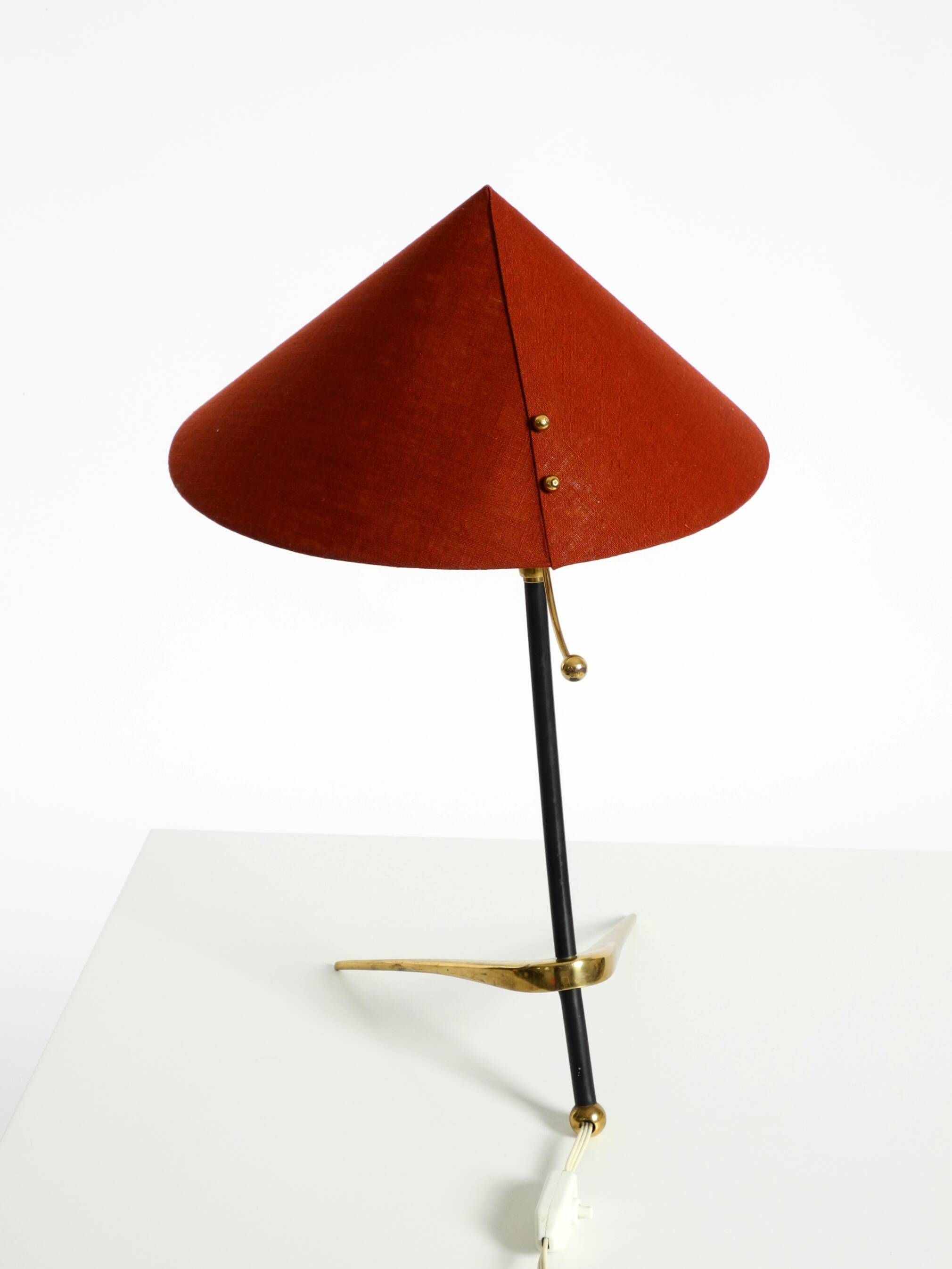 Large Kalmar Mid-Century tripod brass table lamp with a new fabric shade