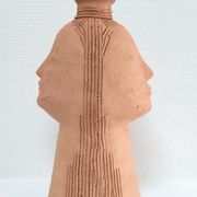 Anthropomorphic lamp foot depicting two faces terracotta design 80s
