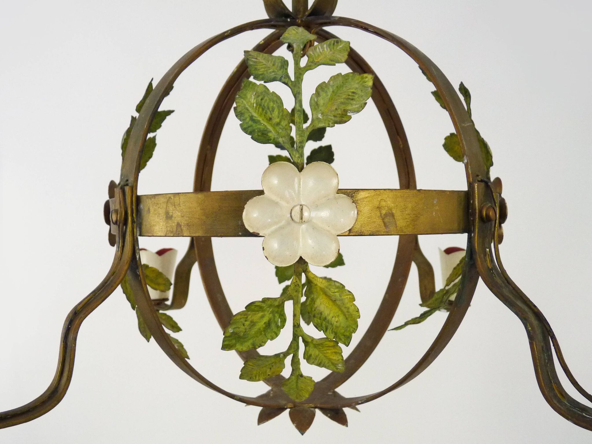 4-light ball-shaped chandelier with foliage. Italy. The 50's