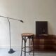High bistro stool in turned wood and new cane, 1950