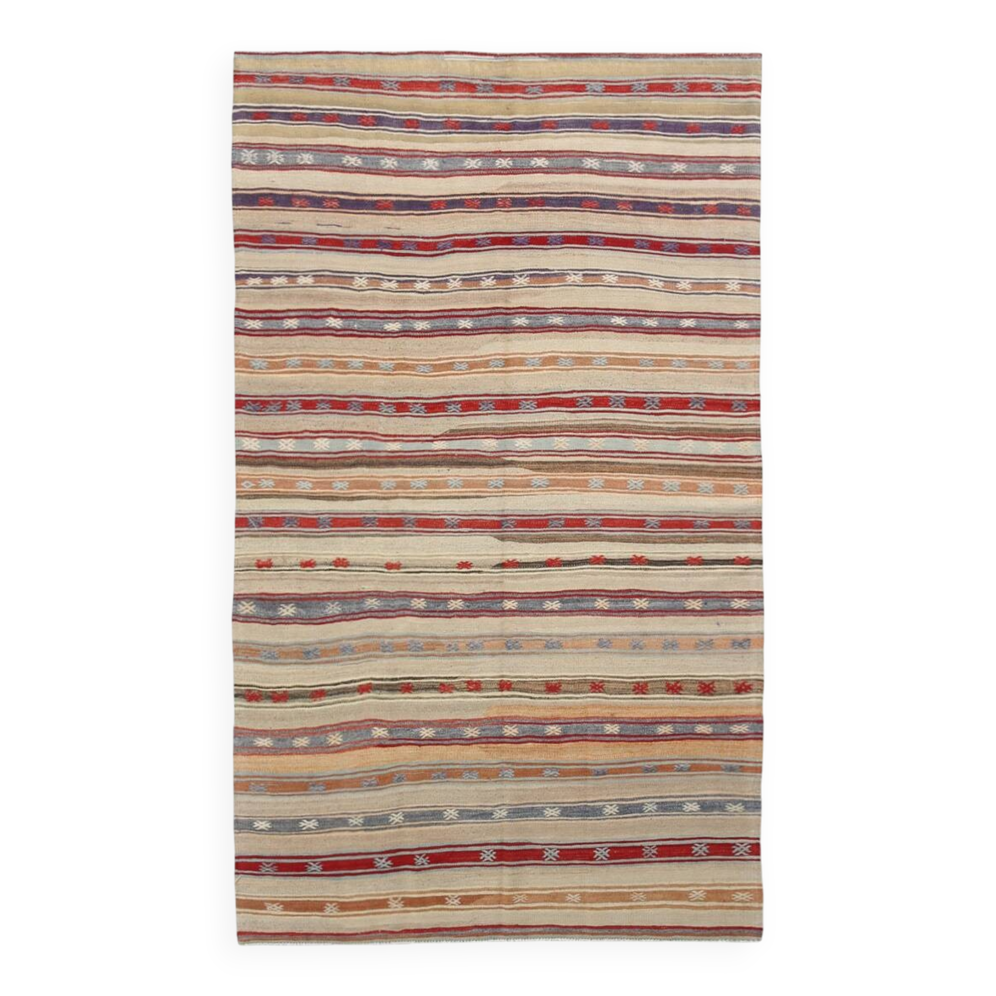 Red & Cream Striped Kilim Rug, 150x260Cm