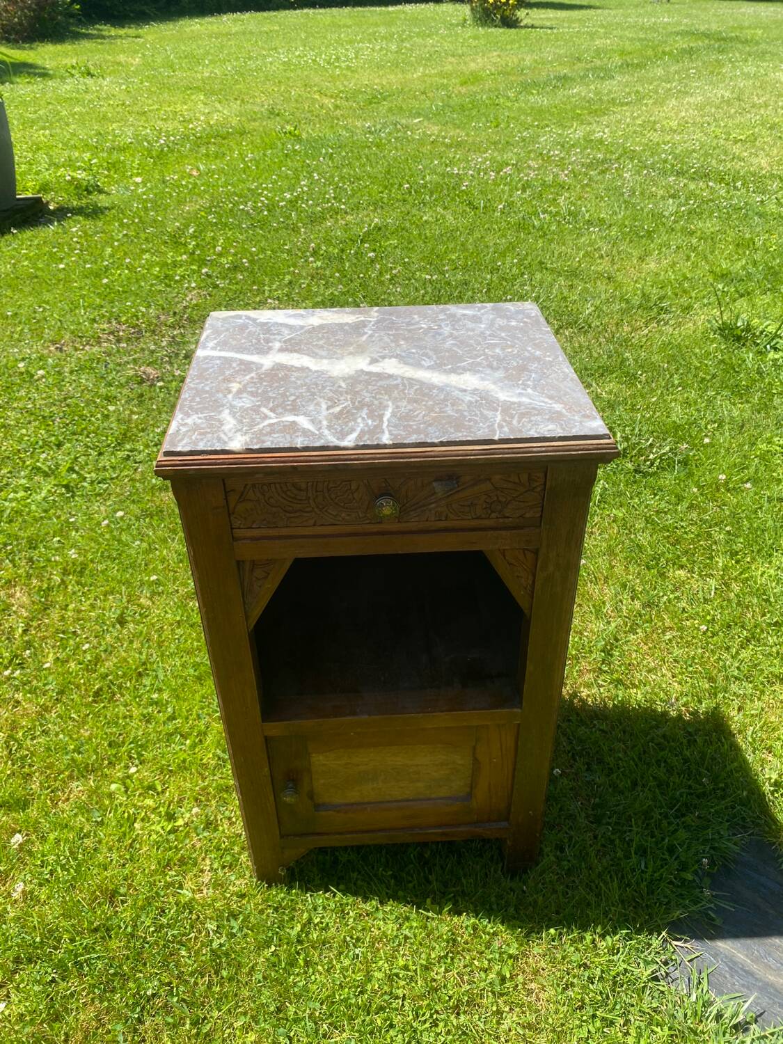 19th century white marble bedside table