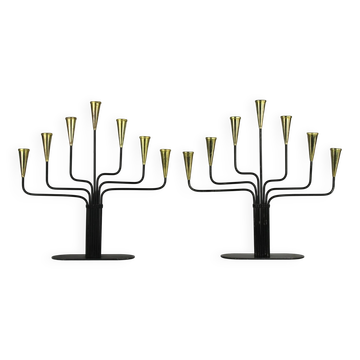 Pair of Seven-Candle Candelabras — Gunnar Ander for Ystad-Metall, Sweden, 1960s