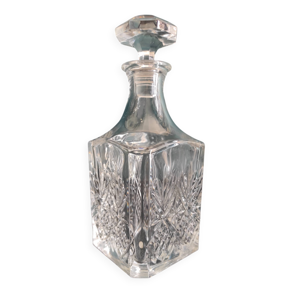 Bouteille de whisky vintage en verre taillé français, Cristal D'Arques