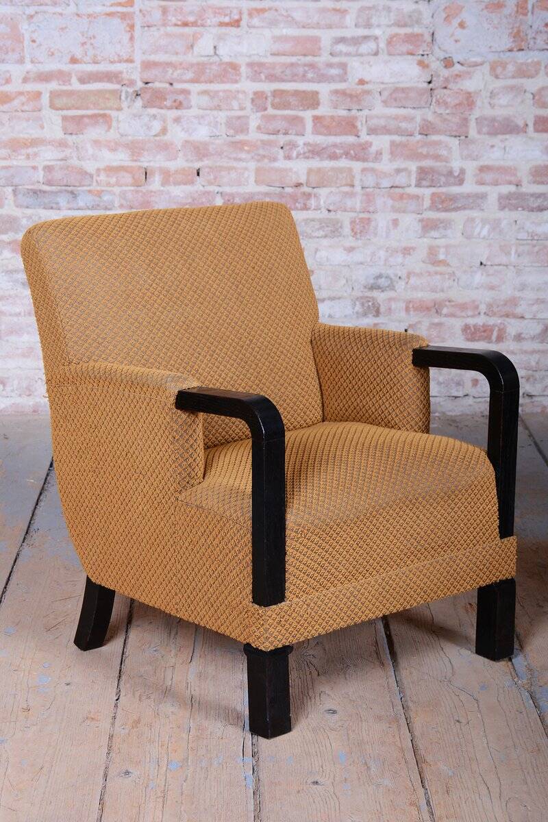 Czech Art Deco Sofas and Lounge Chairs in Beech and Oak attributed to Jindrich Halabala for Up Závody, 1930s, Set of 3