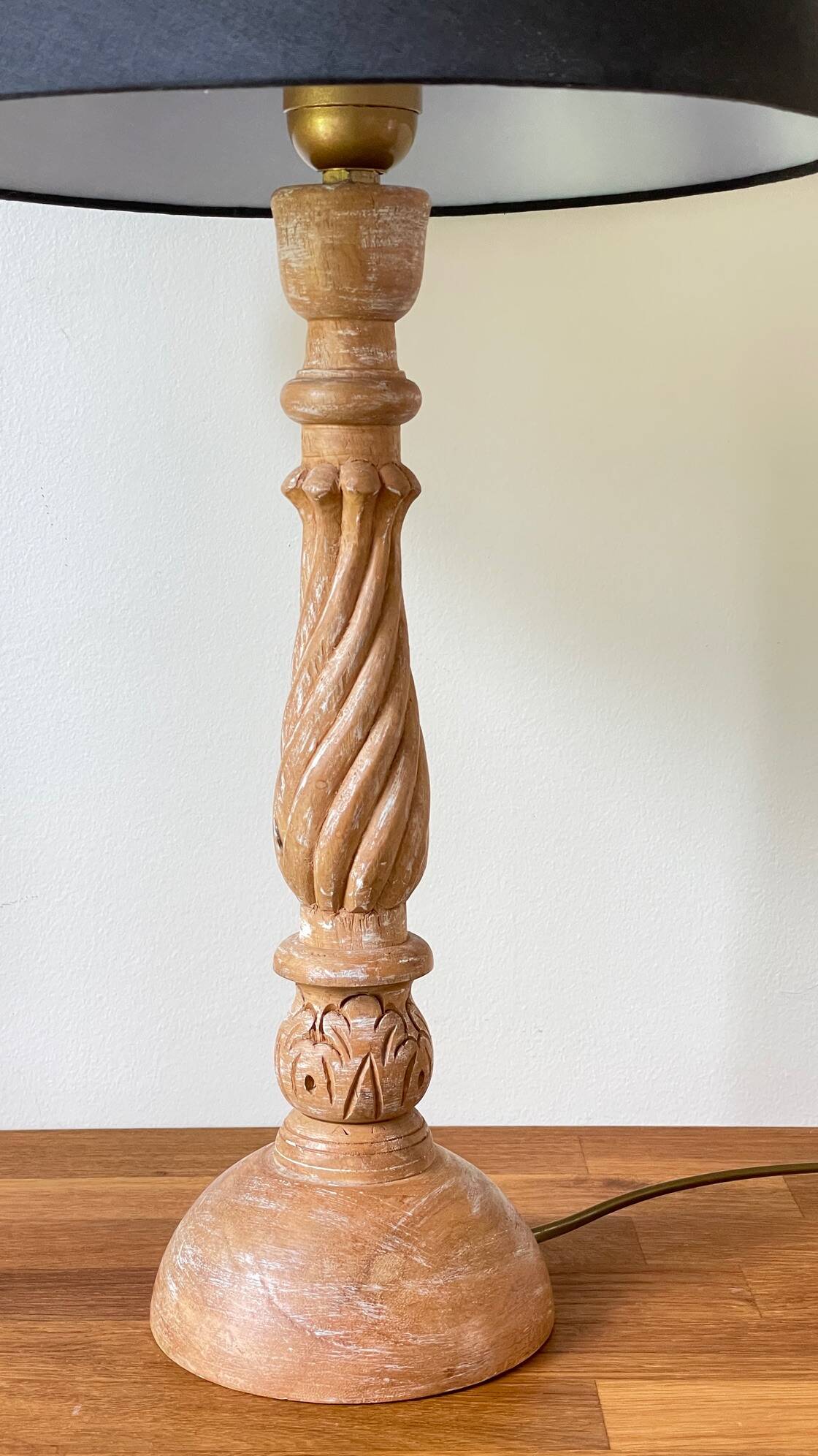 Carved wood lamp