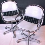 1980s Vintage Molteni and Consonni Metal & Leather Chairs - a Pair