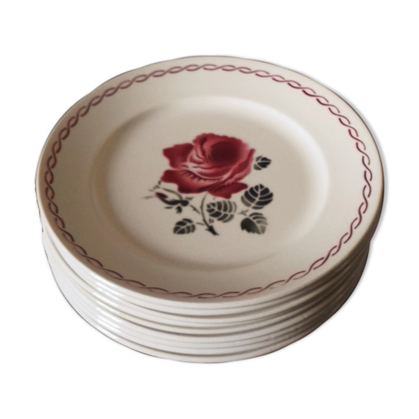 Lot 9 plates Badonviller germaine rose 1940