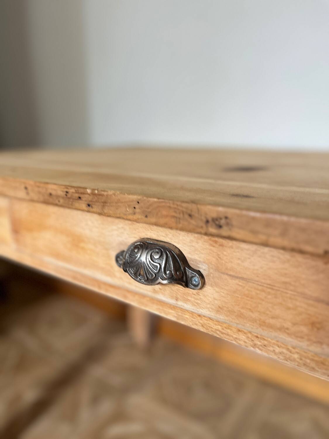 Raw wood farmhouse table