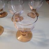 Set of 6 faceted amber stemmed glasses – French glassware from the 60s/70s