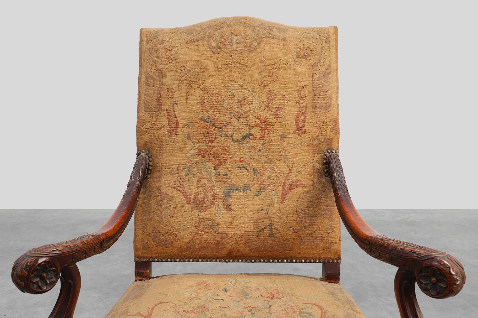 Louis XV Style Carved Walnut Armchair with Needlepoint Upholstery, France