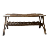 Large coffee table in Audoux style made of bamboo, rattan & ceramic, Italy 1970.