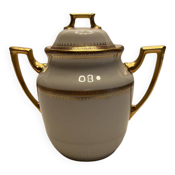 Sucrier ancien porcelaine de Limoges Paroutaud Frères P.P.frise grecque or