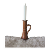 Candle holder with handle, vintage marbled stoneware