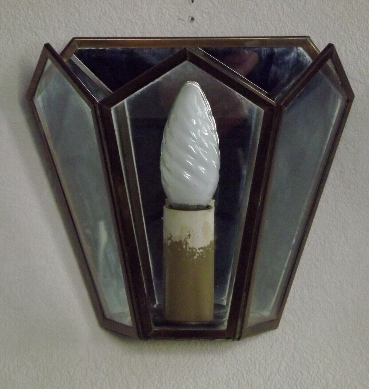 Matching pair french mid century copper & glass single light wall lanterns 3915