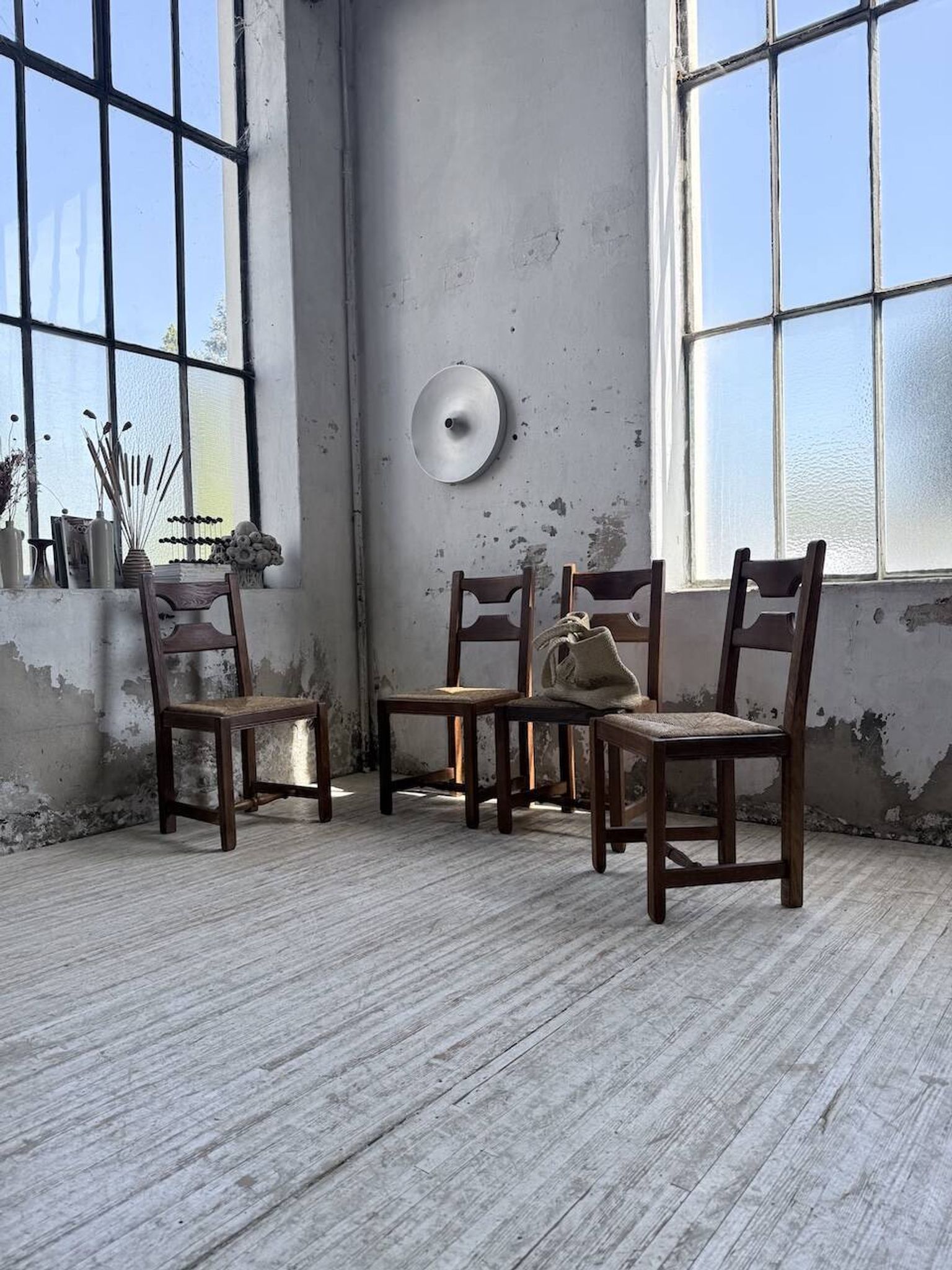Set 4 chaises rustiques chêne De puydt, Belgique 1970