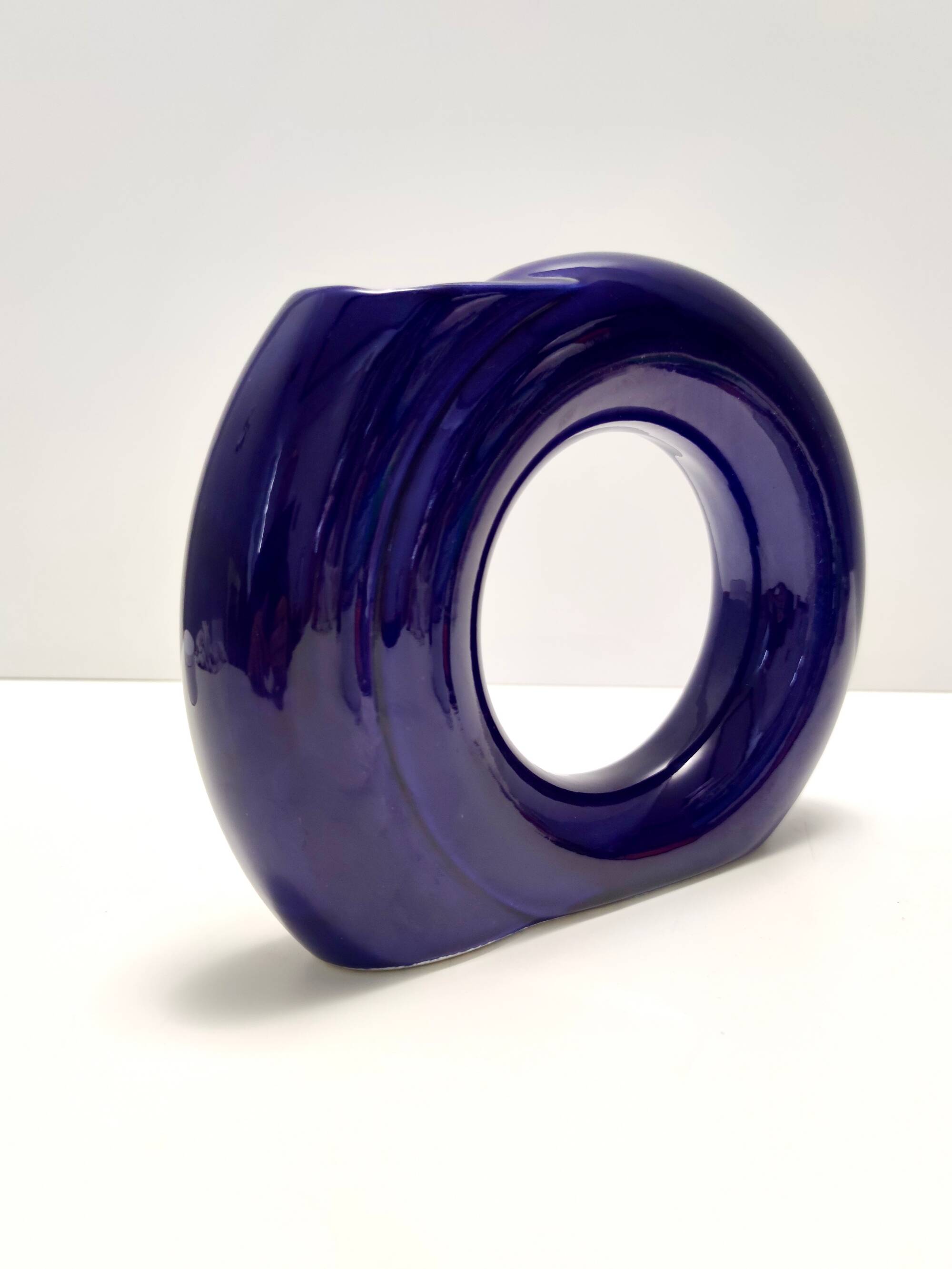 Geometrical Blue Glazed Vase by Pietro Arosio for Parravicini, Italy