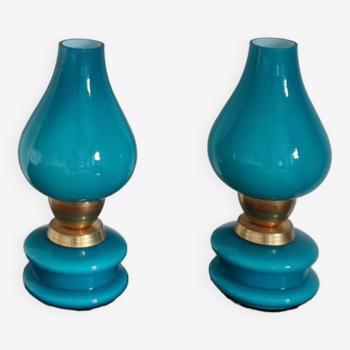 Pair of vintage glass lamps
