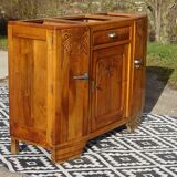 Narrow Art Deco sideboard in light walnut with gray marble top