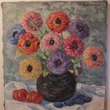 Oil painting on canvas bouquet of anemones signed Françoise (Oury) Bangor