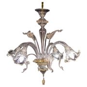 Charming vintage Venetian chandelier, transparent and gold Murano glass, 1970s
