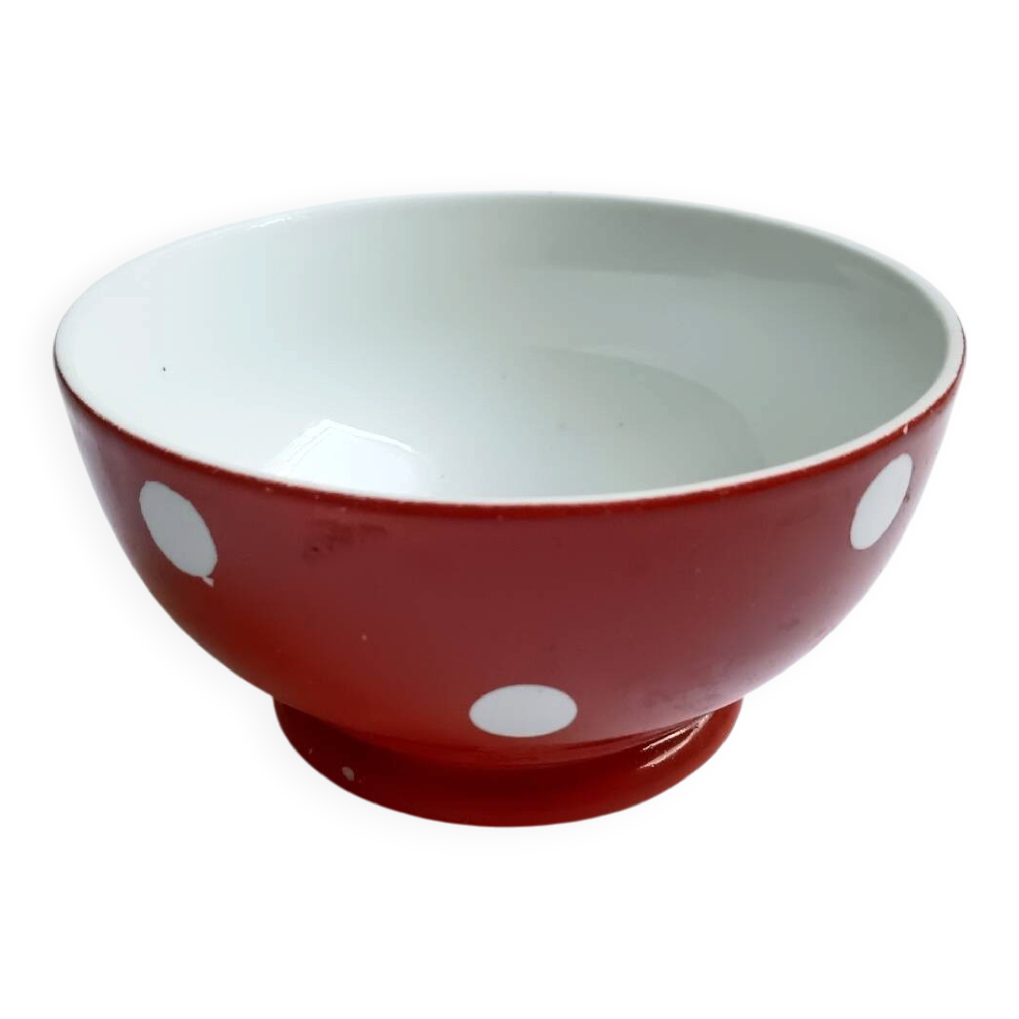Red bowl with white polka dots in Longchamp ceramic
