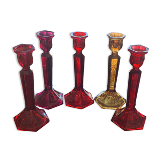 5 chandeliers in colored glass