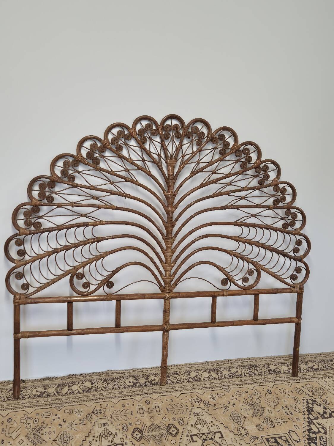 Peacock headboard in rattan Bamboo vintage 1970s