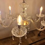 Lustre italien à 6 branches en or et cristal