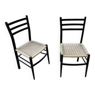 Chaises noires italiennes en corde