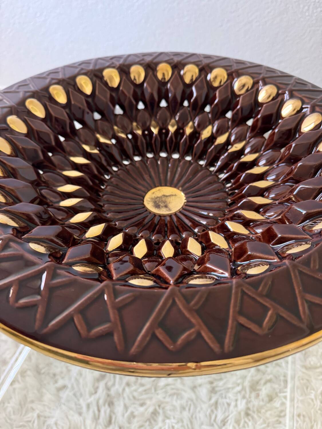 Large decorative openwork ceramic dish Vallauris 60s